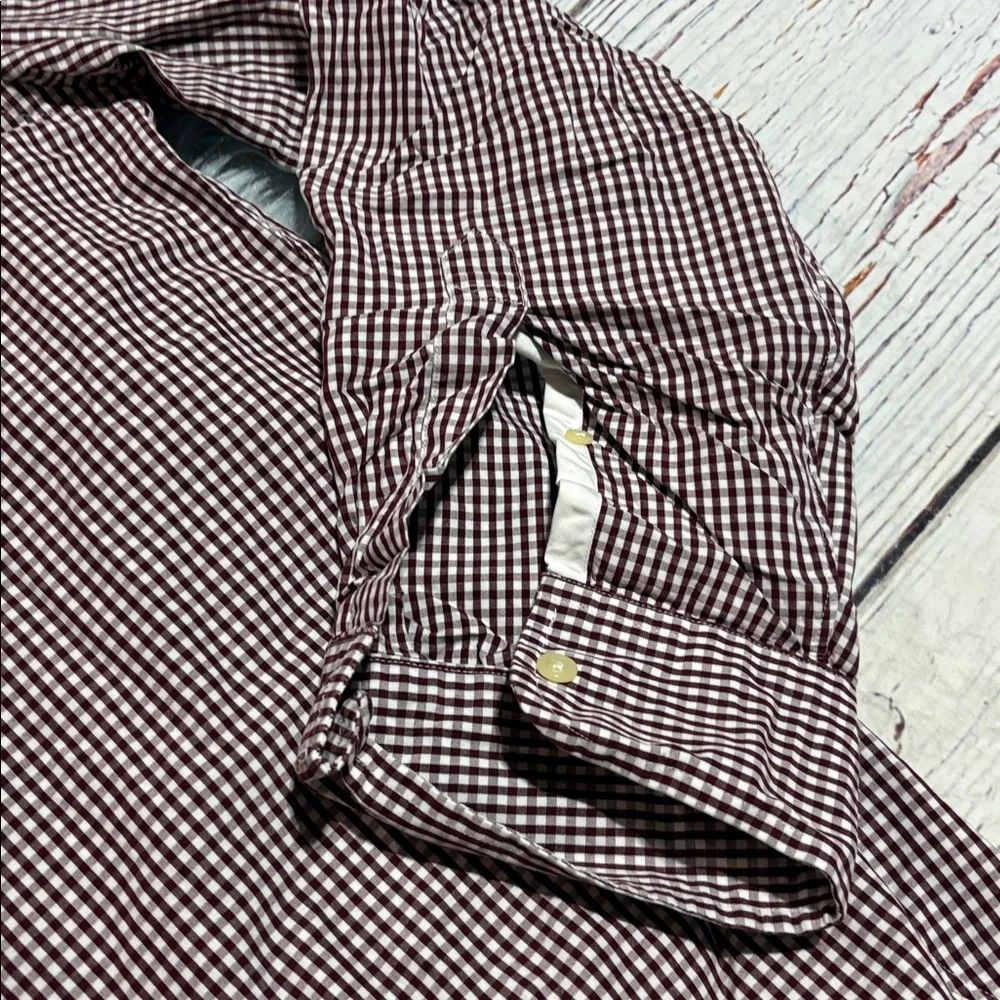 J. Crew 2-Ply Cotton Maroon White Check Button Down Shirt sz XL
